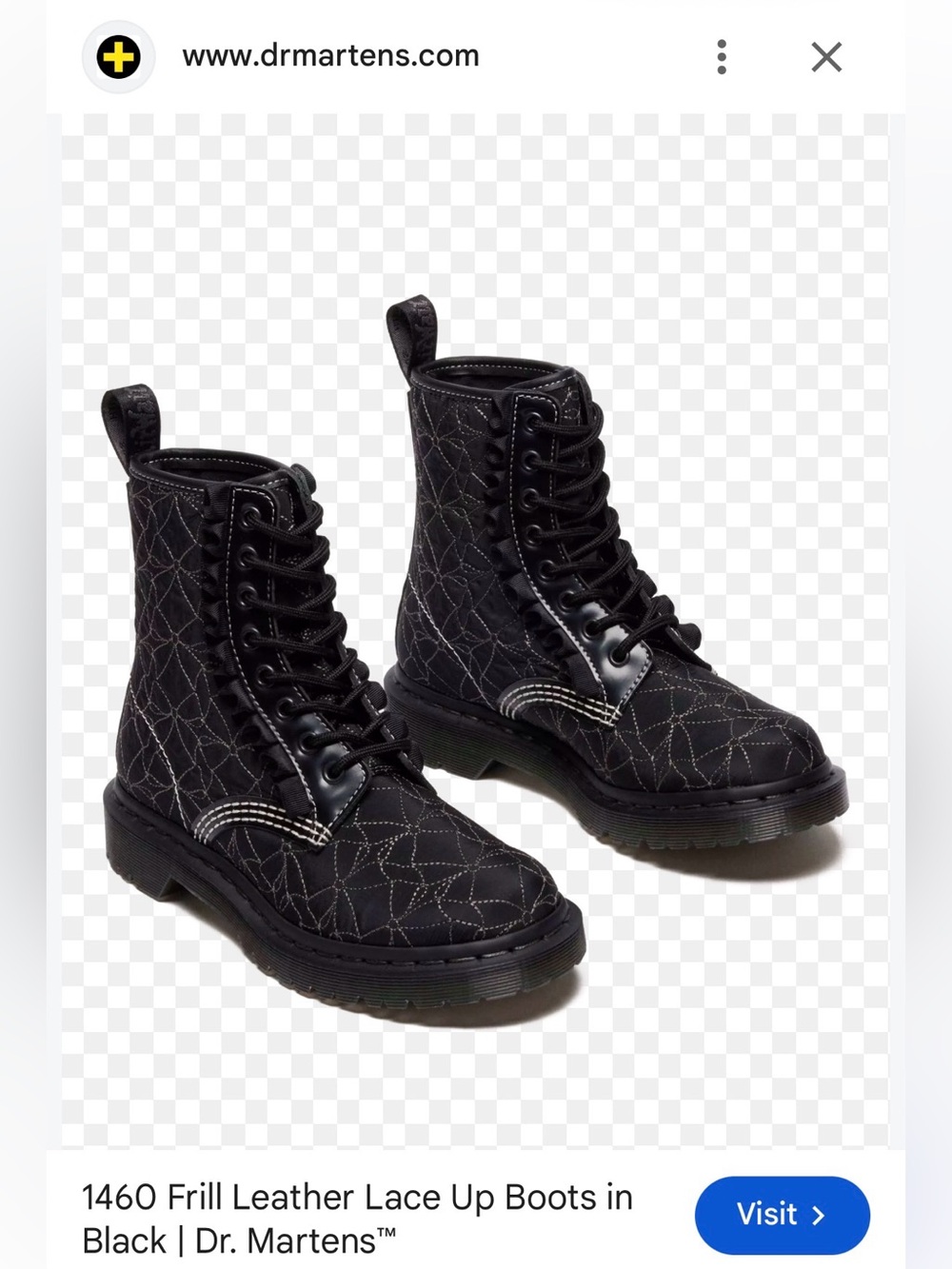 Dr. Martens Black nylon ruffle bow design size7 Frill Lace-Up Ankle Boots goth